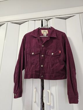 Timeless Tickets Velvet Corduroy Crop Jacket Red Purple Burgundy S 100% Cotton